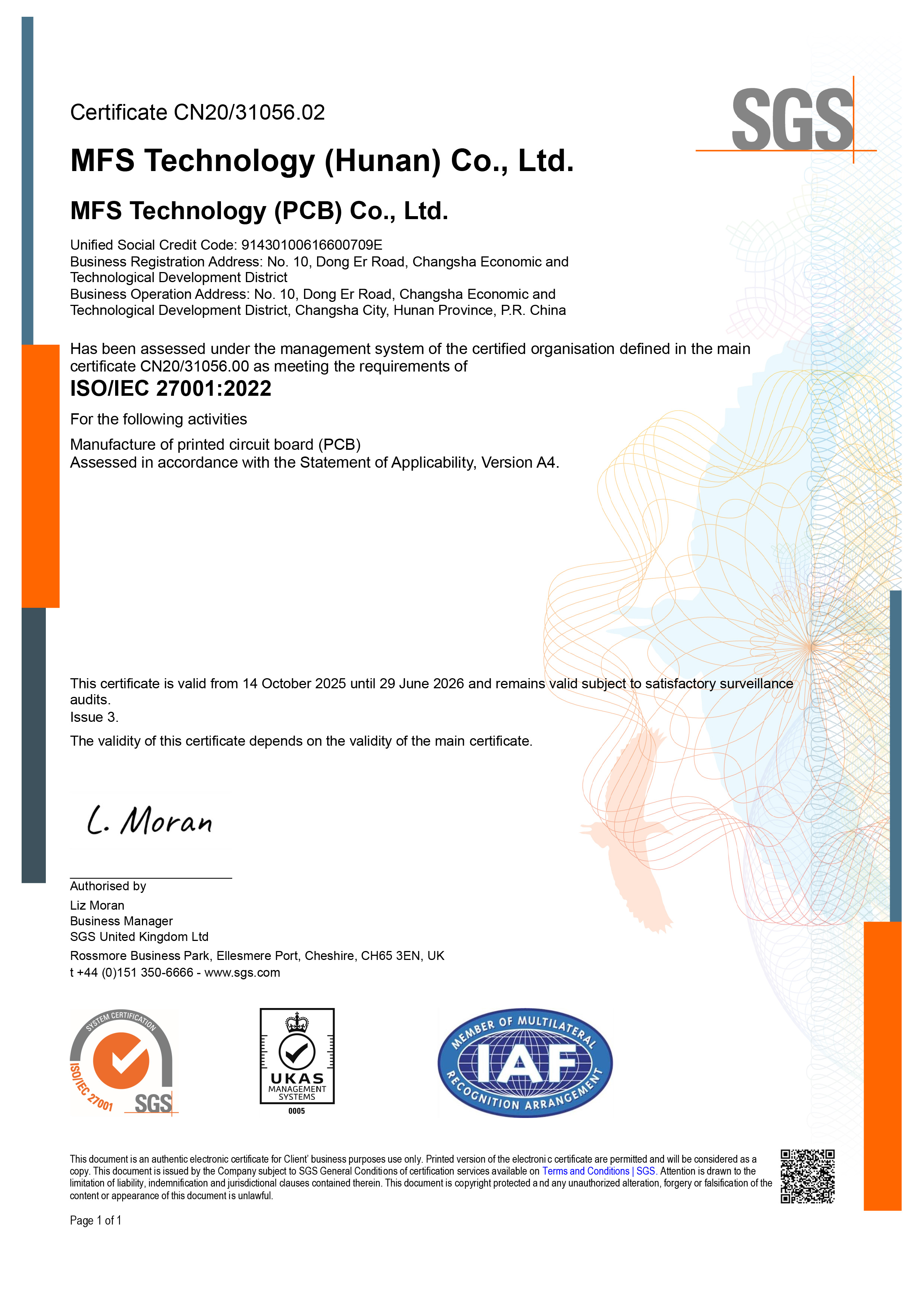 ISO/IEC 27001 Certificate